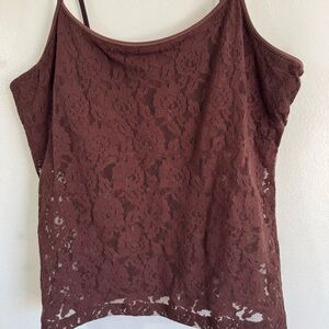 Vintage Y2K Lace Cami Tank Top St Eve Intimate Built in shelf bra Brown Size L